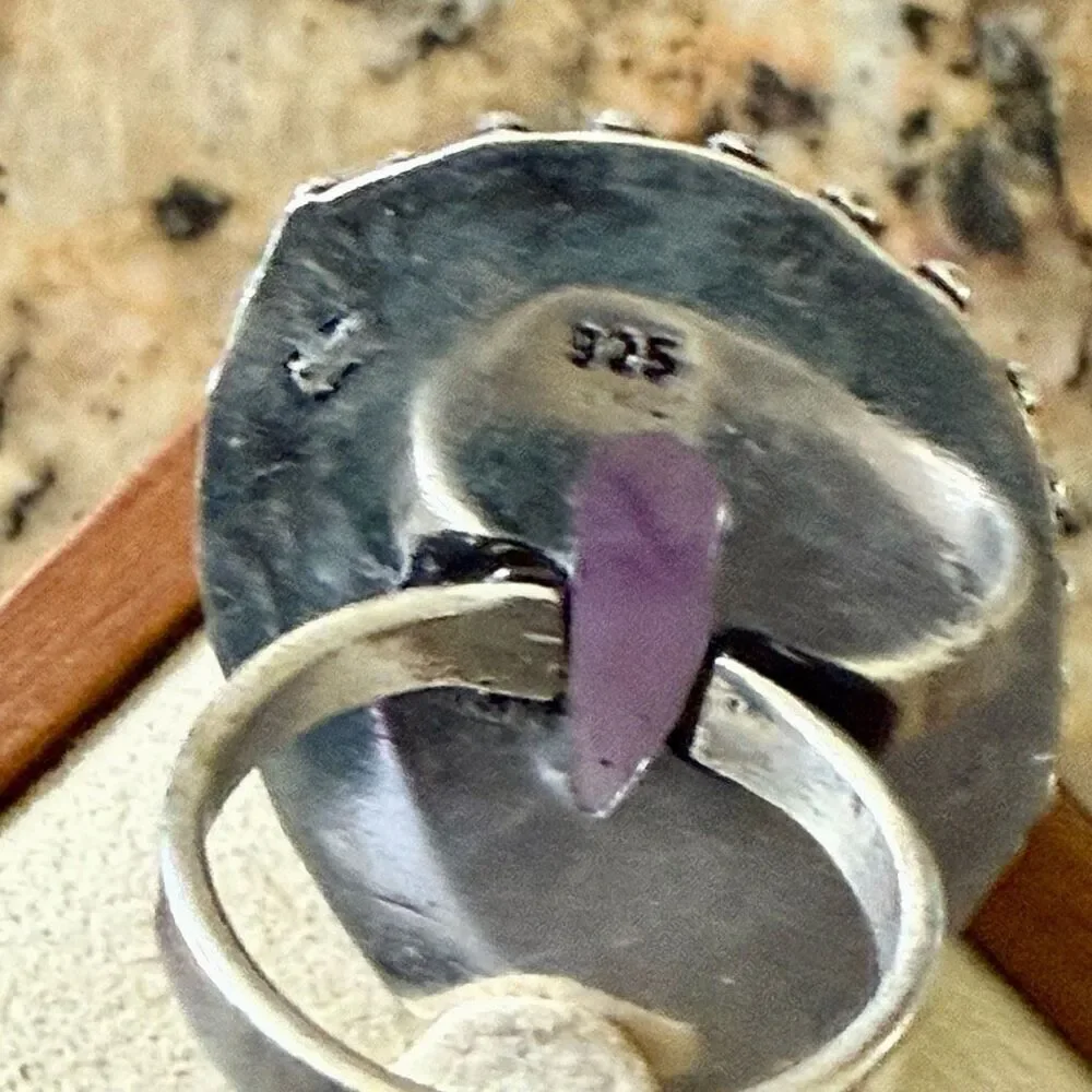 Natural Amethyst Teardrop Cabochon Solitaire Sterling Silver Statement Ring Sz 6